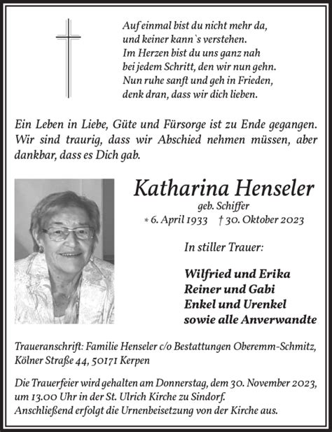 Traueranzeigen Von Katharina Henseler Wirtrauern