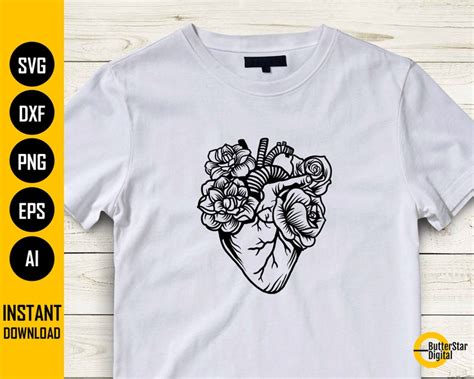 Floral Anatomical Heart Svg Cardiology Svg Love Tattoo Etsy