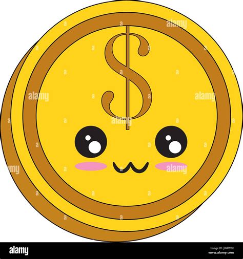 Dinero coin aislado kawaii cartoon icono ilustración vectorial diseño