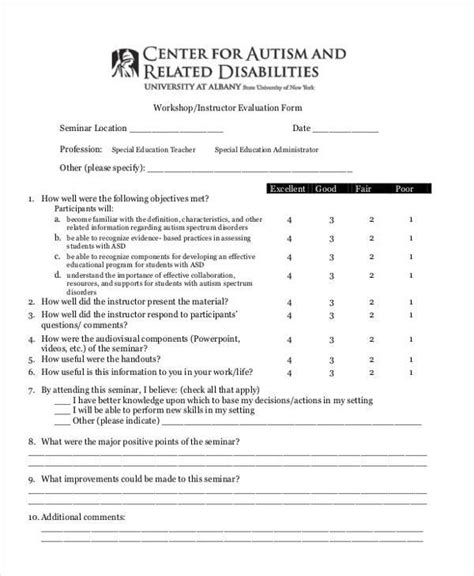 Free 8 Instructor Evaluation Forms In Pdf Ms Word