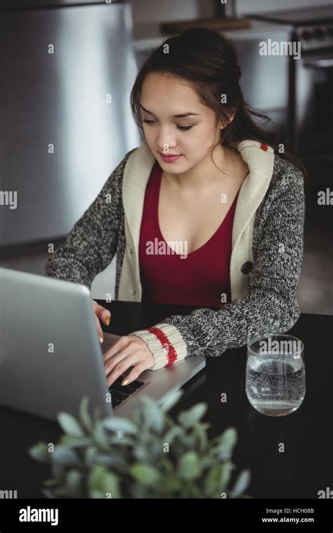 Woman Working On Laptop Stock Photo Alamy