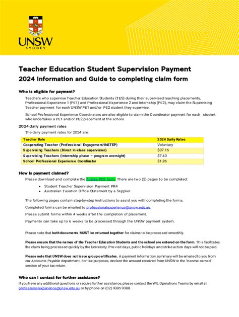 Fillable Online 2024 Supervising Teacher Claim Form Pdf Fax Email Print