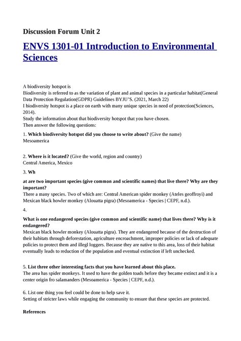 Discussion Forum Unit 2 ENVS 1301 Introduction To Environmental