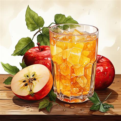 Premium Photo Watercolor Apple Juice Clipart Illustration Generative Ai