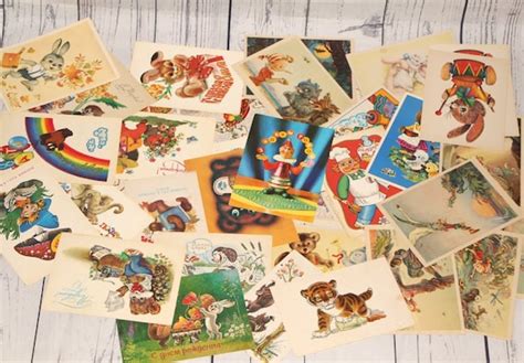 Lot Funny Animals Cards Set Vintage Children's Happy | Etsy