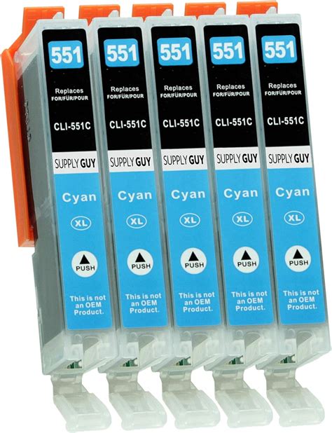 Supply Guy 5 Ink Cartridges Compatible With Canon CLI 551 Cyan With