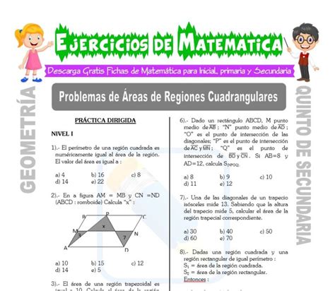 Problemas De Reas De Regiones Cuadrangulares Quinto De Secundaria