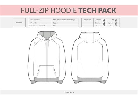 Full Zip Hoodie Tech Pack Etsy