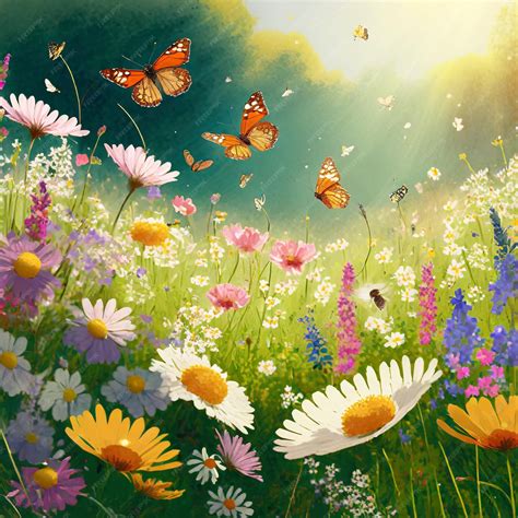 Premium Photo | A meadow filled with wildflowers where butterflies