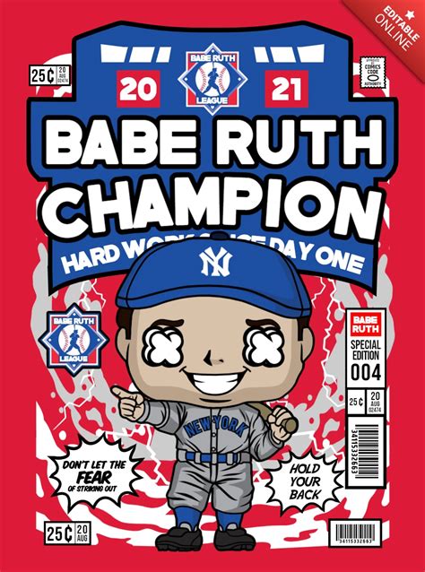 Babe Ruth Champion Cartoon Character Magazine Cover Design Template Free Design Template