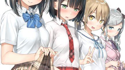 kantoku lifting skirt anime girls  artwork school uniform