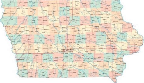 IOWA ROAD MAP Glossy Poster Picture Photo City State County Des Moines ...