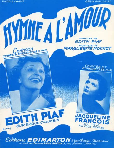 PARTITION MUSICALE Hymne à l Amour Edith PIAF Jacqueline FRANCOIS