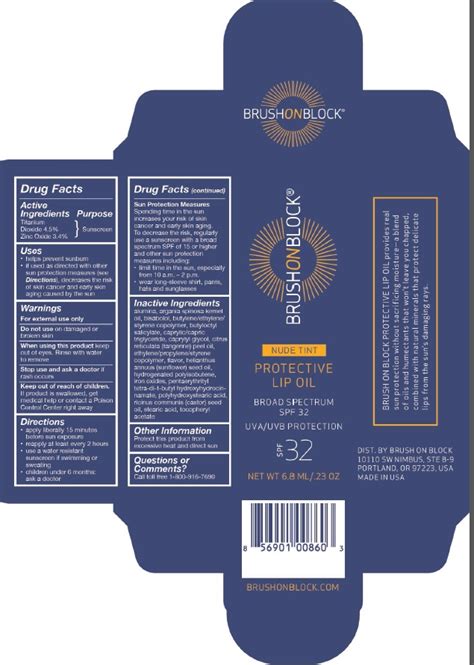 Brush On Block Nude Tint Protective Lip Oil Broad Spectrum SPF 32 Details From