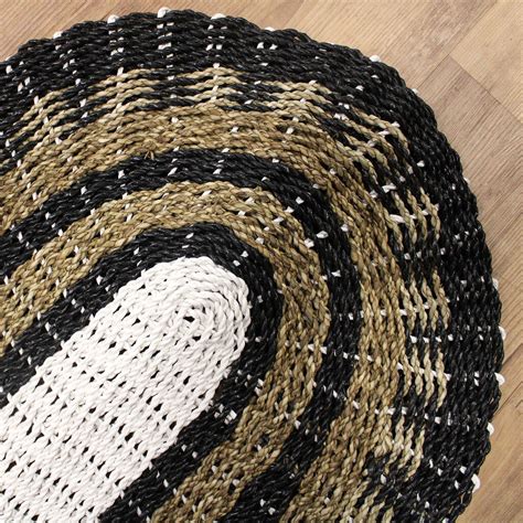 Oval Seagrass Black White And Tan Classic 60x120cm By Spiritual Gifts