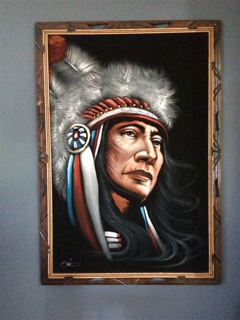 Vintage 1970s Velvet Painting Native American Chief Velvet Painting