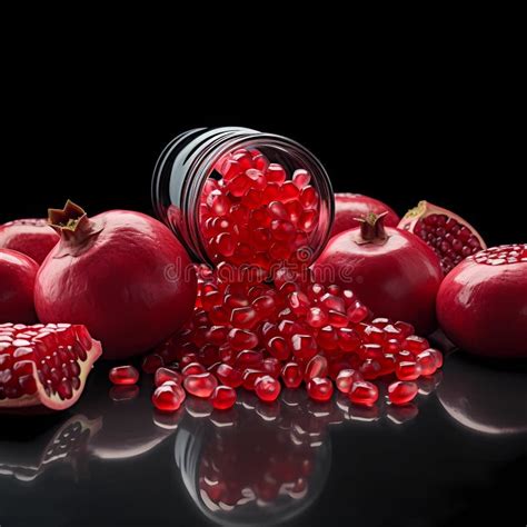 Red Ripe Pomegranate Fruits Pomegranate Seeds On A Black Background