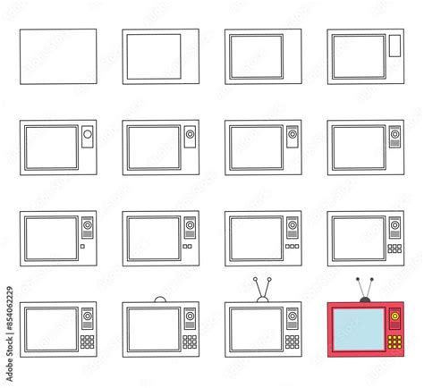 Worksheet easy guide to drawing cartoon TV retro. Simple step-by-step ...