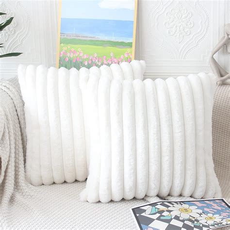 Niulaa Cream White Cushion Covers 50cm X 50cm Fluffy Faux Fur Cushion