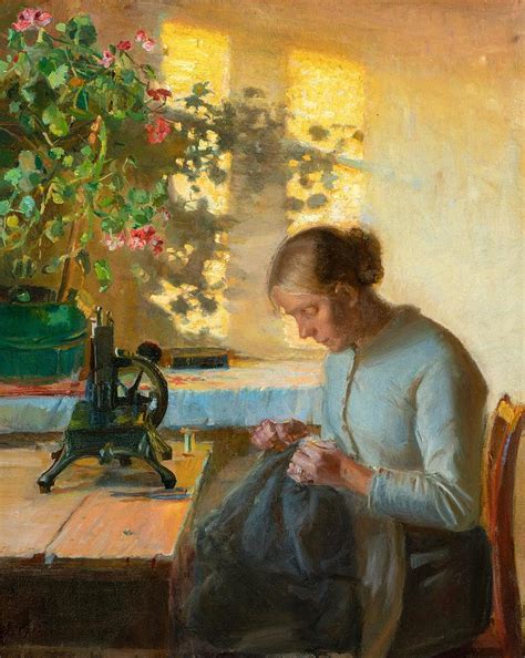 Syende Fiskerpige Sewing Fisherman S Wife Drawing By Anna Ancher Pixels