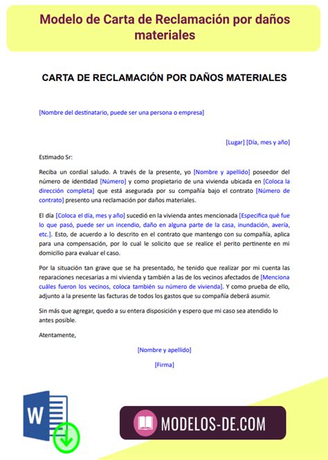 Modelo De Carta De Reclamación Por Daños Materiales En Word