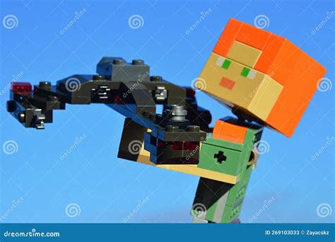 Lego Minecraft Large Female Figure Of Main Character Alex Holding Model Of Klingon Battleship