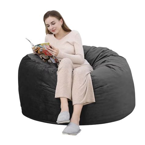 4ft Bean Bag Chair Memory Foam Filled Bean Bag With Fluffy Removable Microfiber Cover Black