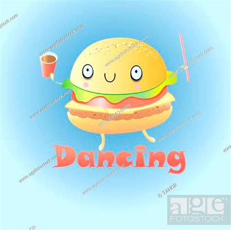 Cheerful Dancing Burger On A Blue Background Stock Photo Picture And