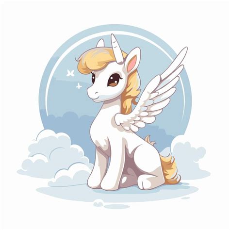 Lindo Unicornio De Dibujos Animados Con Alas En Las Nubes Ilustraci N