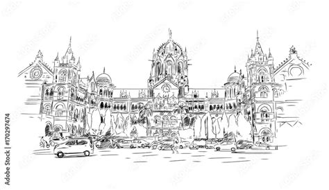 Hand Drawn Sketch Of Chhatrapati Shivaji Terminus CST Is A UNESCO