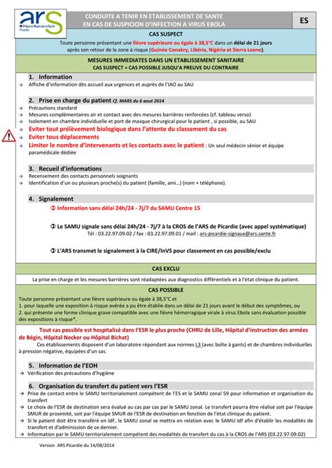 Conduite à tenir en établissement de santé en cas