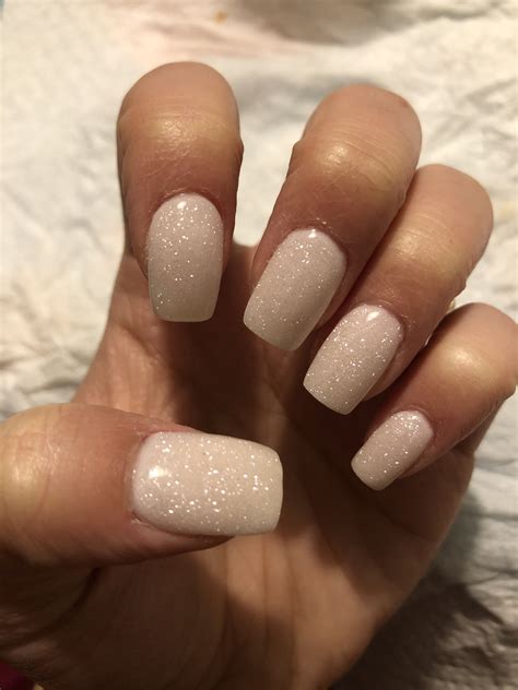 White With Glitter Dip Powder Dippowder Squarenails White Sparkle