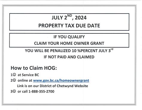 2024 Property Tax Due Date District Of Chetwynd