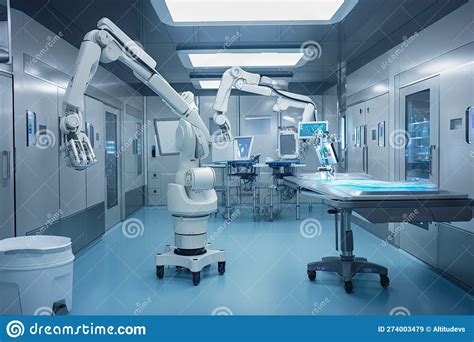 Cleanroom With Surgical Robots Performing Delicate Stock Photography