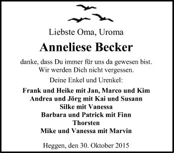 Traueranzeigen Von Anneliese Becker Trauer In Nrw De