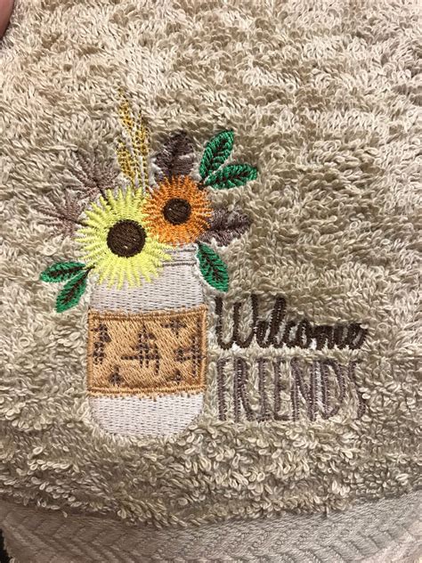 Hand Towel Embroidered Welcome Friends Etsy Hand Towels