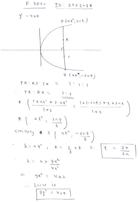 If PQ Is Double Ordinate Of The Parabola Y 2 4ax Then Loucs Of Its