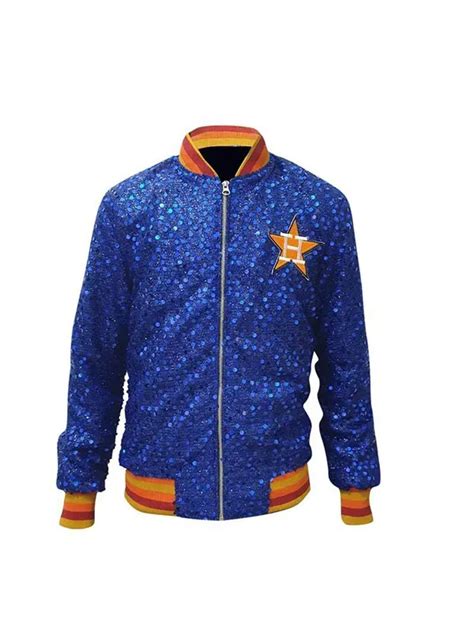 Astros Sequin Jacket L Houston Blue Bomber Jacket Prism Prestige