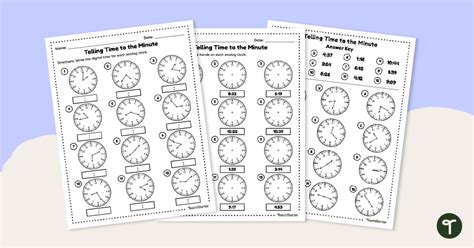 Free Telling Time To The Minute Worksheet Pack Teach Starter