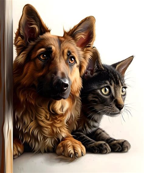 Premium Photo | A painting of a dog and a cat