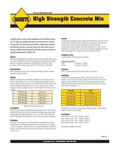 High Strength Concrete Mix - Sakrete