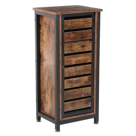 Metal Framed Wood-Grained Laminate Cabinet with Slatted Door | EBTH