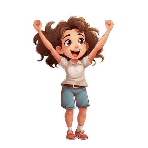 Girl Cartoon Character In Joyful Victory Pose Cartoon Clipart