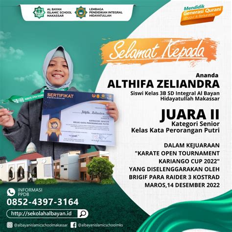 Siswi Sd Integral Al Bayan Kembali Raih Prestasi Zee Juarai Karate