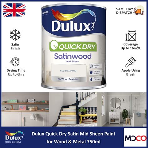 Dulux Quick Dry Paint Satinwood Interior Wood Metal Pure Brilliant