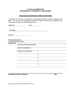 Fillable Online Practicum Supervisor Verification Form Fax Email