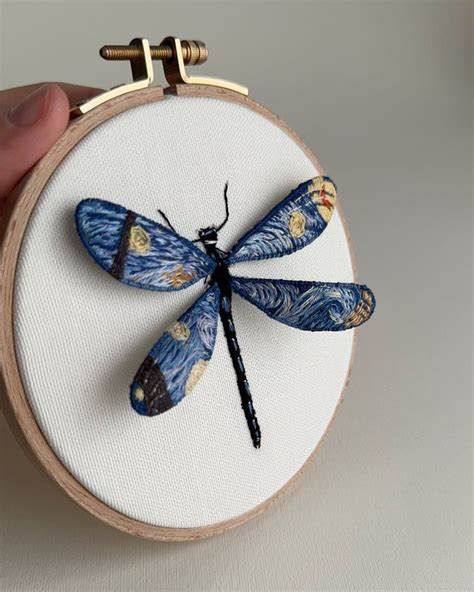 D Dragonfly Embroidery Inspired By Van Gogh The Starry Night Etsy