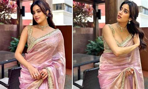 Janhvi Kapoor S Lavender Saree Avatar Leaves Fans Spellbound