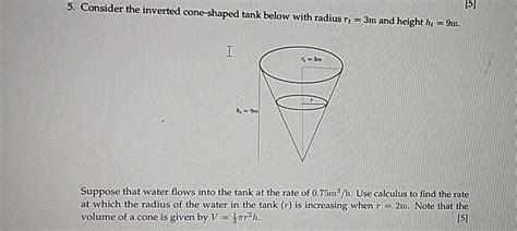 Solved 5 Consider The Inverted Cone Shaped Tank Below With Chegg