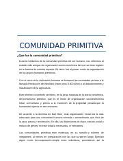 Comunidad Primitiva Docx Comunidad Primitiva Que Fue La Comunidad